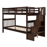 Twin Over Twin Bunk Bed with Storage Shelves Wood Bed Frame for Kids Boys Girls Teens