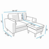 Loveseat 2 Seat Sofa Couch with Ottoman Footstool, Small Corner L Shaped Sofa for Living Room Office,Tool-Free Assembly in Gray