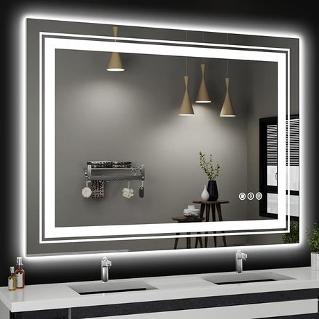 LED Bathroom Mirror, 48"X36" with Front and Backlit, Anti-Fog, Large Bathroom Vanity Mirror for Wall,