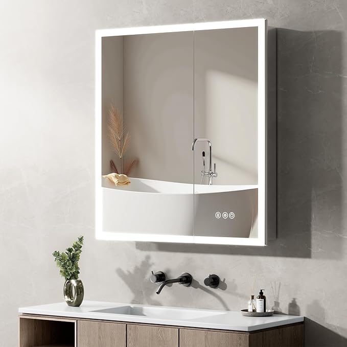 Black Led Bathroom Medicine Cabinet with Mirror 20 x 26 Recessed or Surface Mount