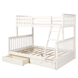 MERITLINE Bunk Bed Twin Over Full Wood Bunk Beds Frame with Storage Drawers, White