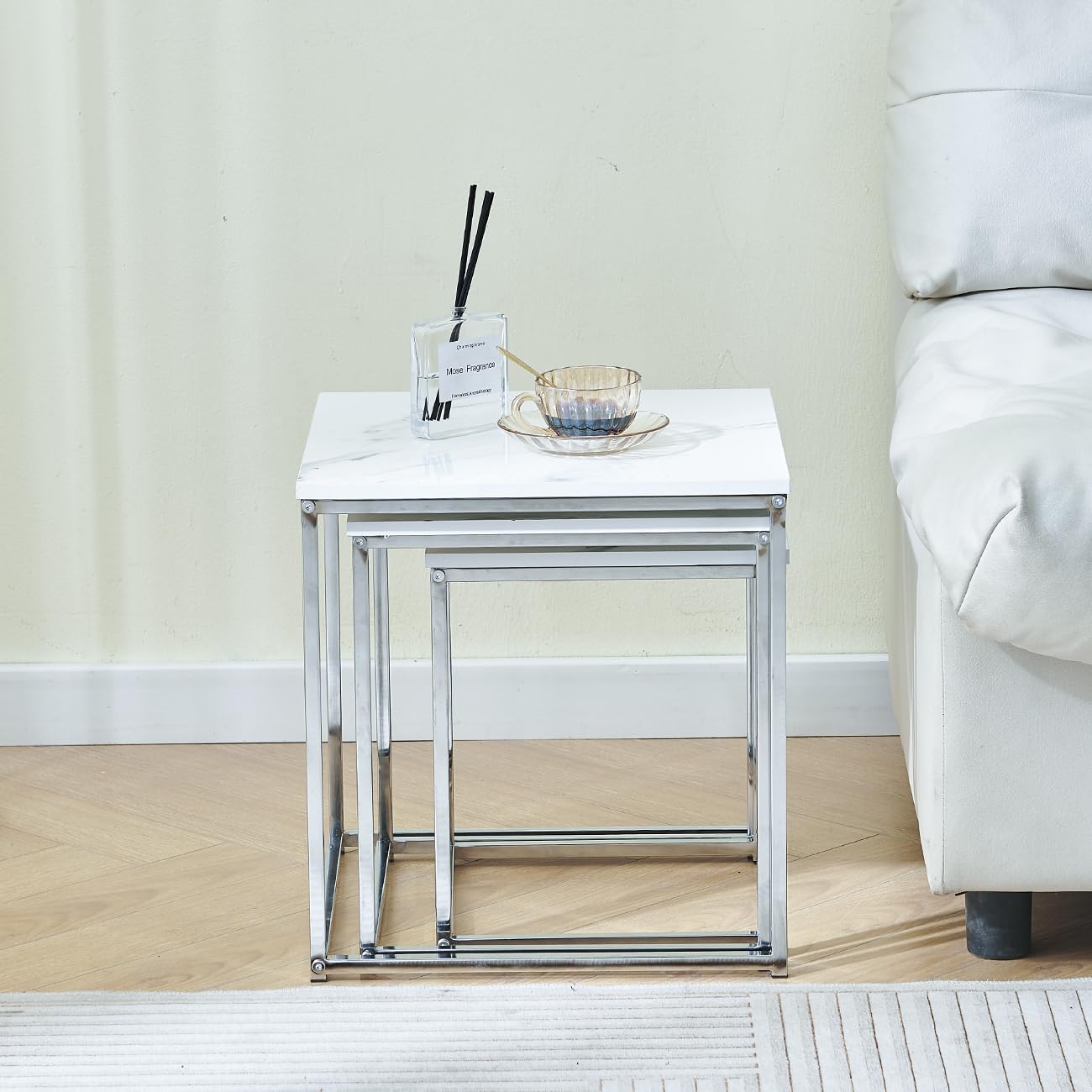 Set of 3 Square End Table Side Table Nesting Nightstand Chrome Finish Contemporary Furniture Home Living Room