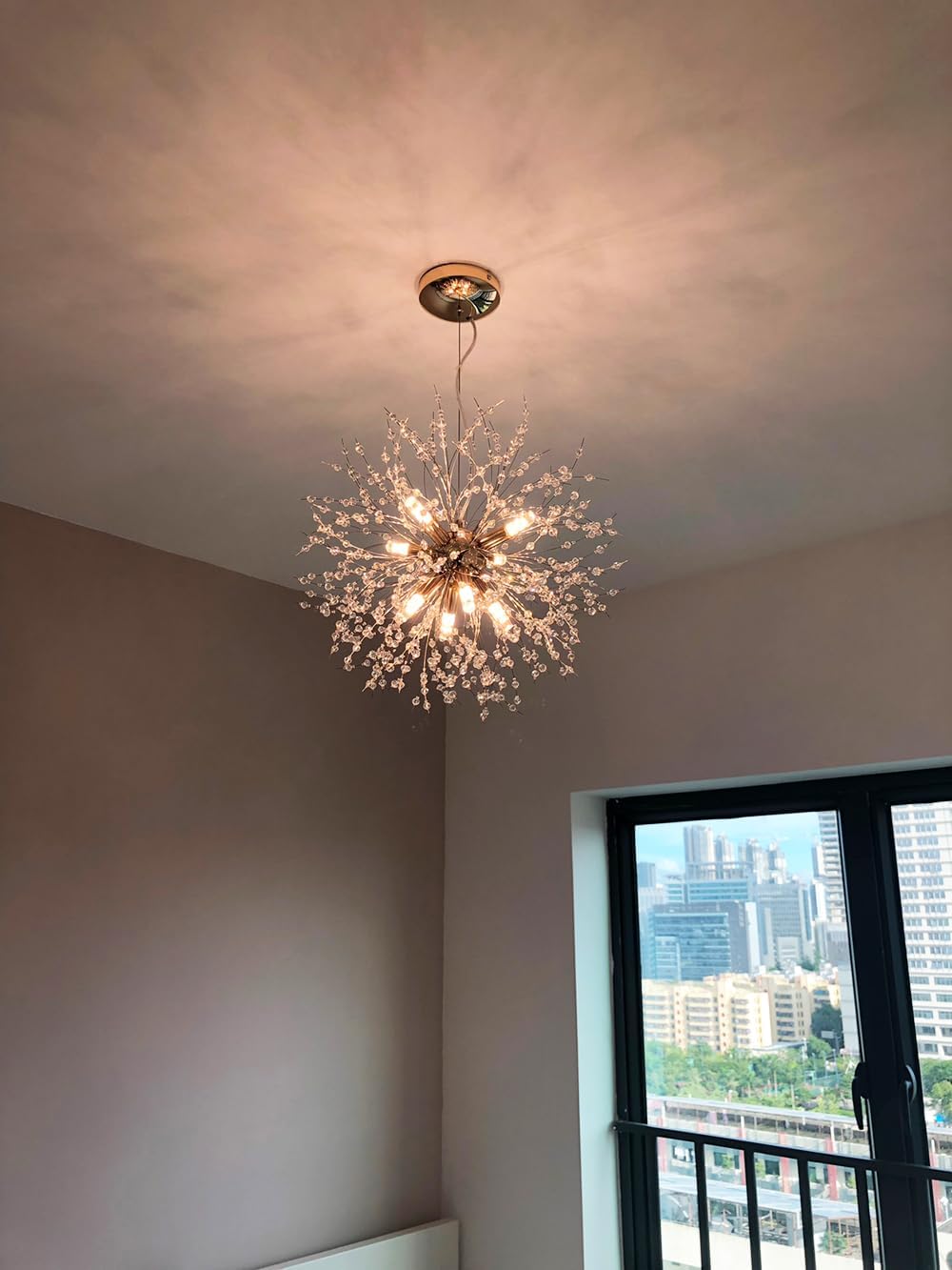 Crystal Chandelier, 9-Light Chrome Personalized Dandelion Ceiling Light