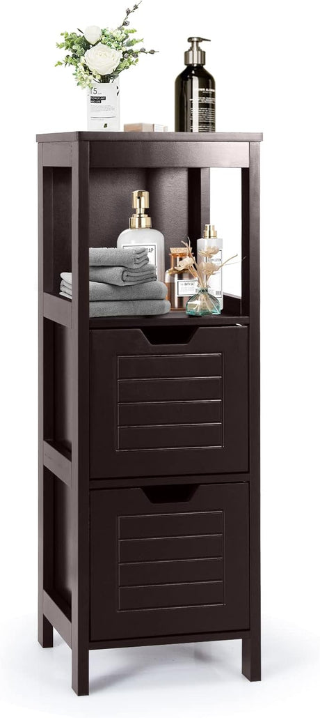 Bathroom Storage Cabinet, Freestanding Wooden Side Storage Cabinet with 2 Adjustable Drawers,