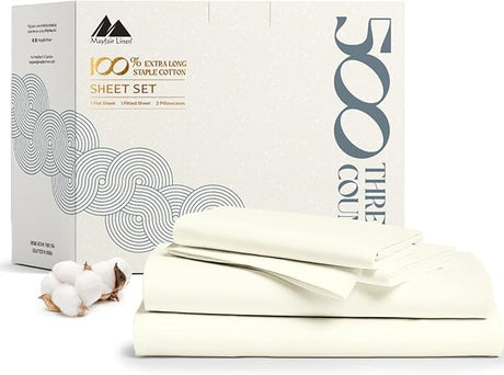 King Size Cotton Sheets Set - 500 Thread Count 4 PC 100% Cotton Sheets for King Bed,