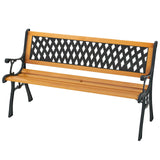 Outdoor Bench, 3-Person Garden Bench with Slatted Seat, Curved Armrests