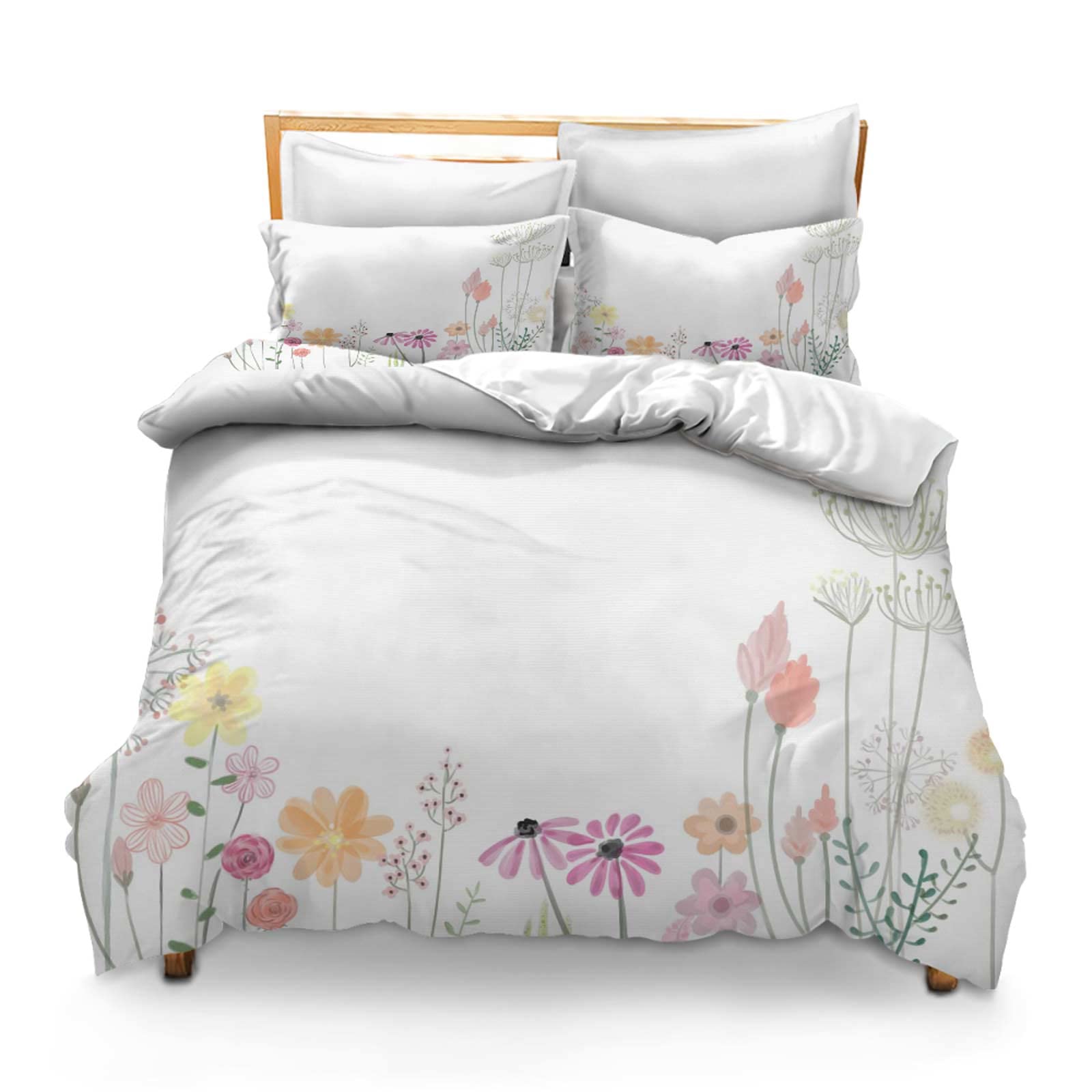 Comforter Cover Set with 2 Pillow Shams Lightweight Full Size Flower Petal Spring Flora