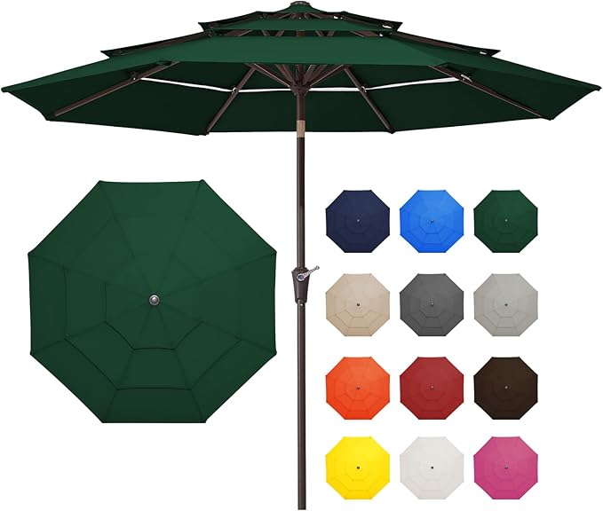 9FT 3 Tier Patio Umbrella Outdoor Market Umbrella Table Umbrellas Sunbrella