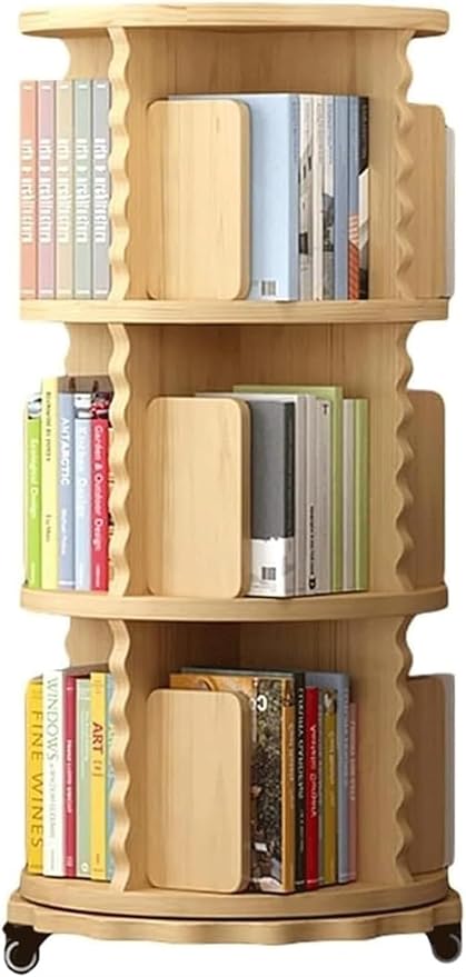 Bookshelf Standing Bookcase 360° Rotating Bookshelf with Wheels Rolling