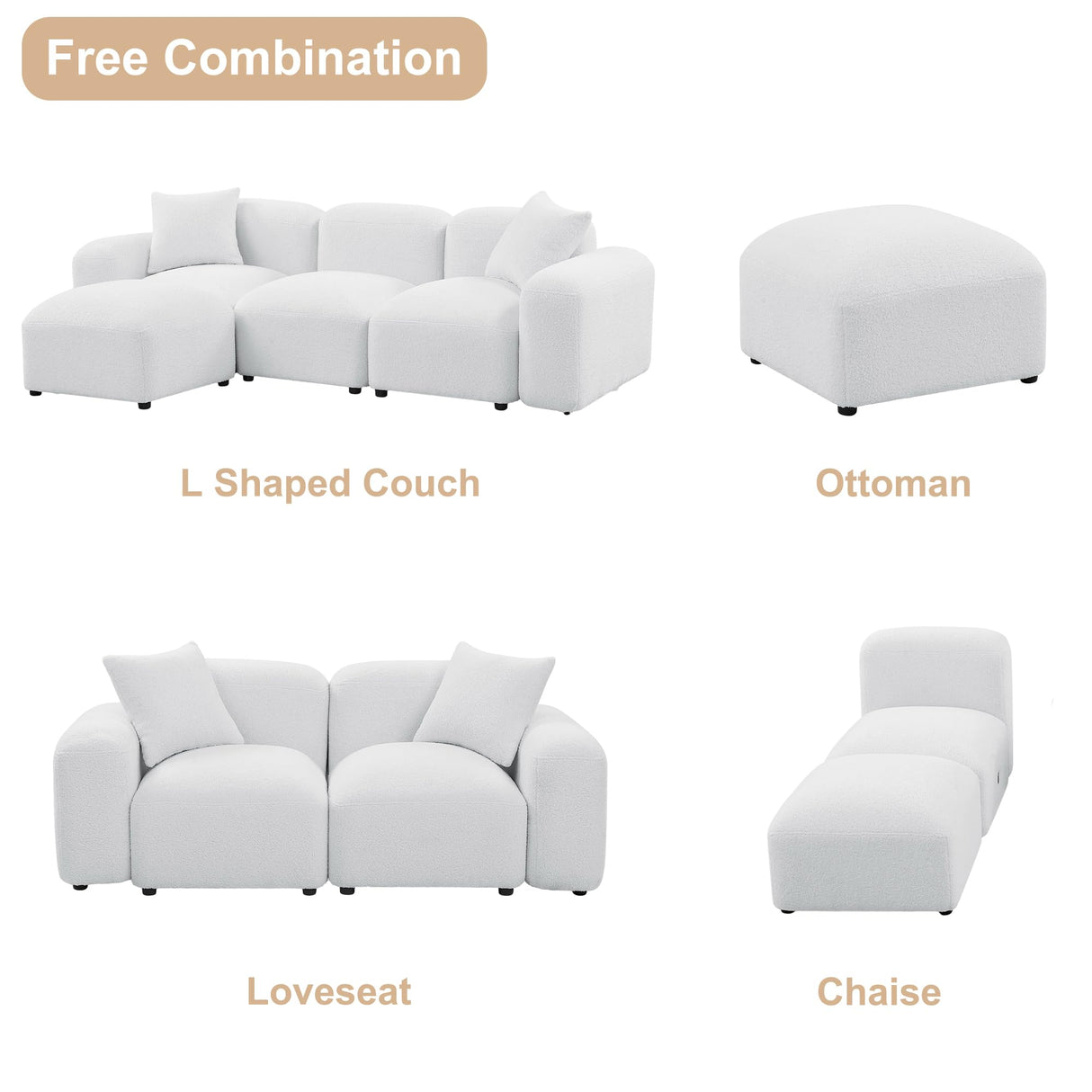 Modular Sectional Sofa, Convertible L Shaped Couch, 94.5" Minimalist Cloud Couches