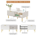 White Coffee Table, 48" Modern Center Table for Living Room