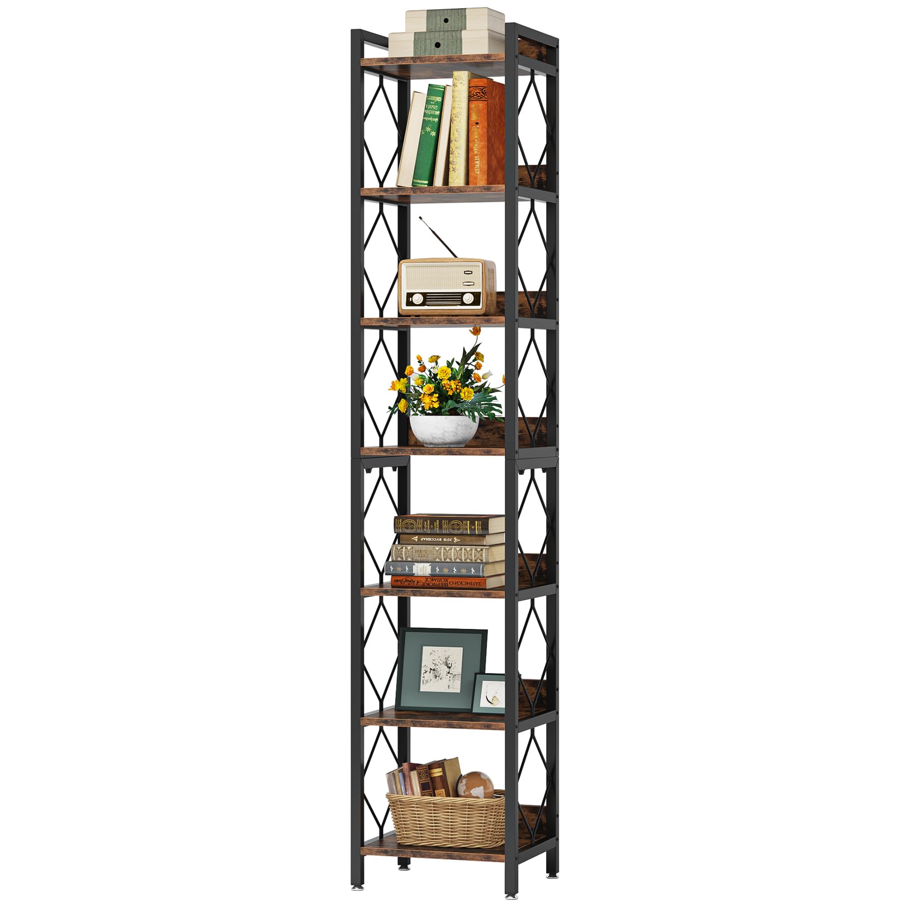 78.7 Inch Extra Tall Narrow Bookshelf, 7 Tier Skinny Bookcase for Small Spaces