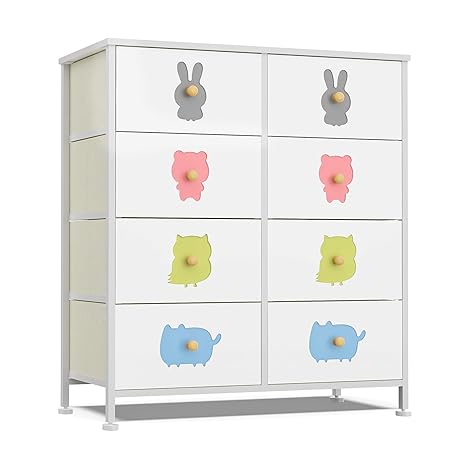 Dresser for Bedroom, Baby Dresser with 8 Fabric Drawers Tall Storage Organizer for Toddler Child