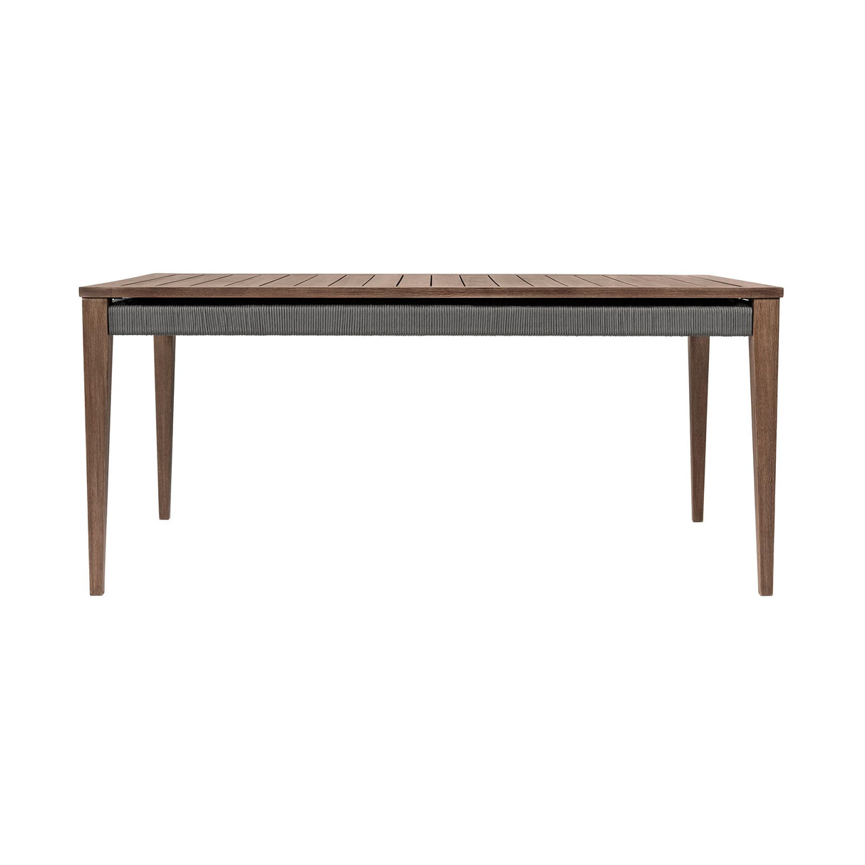 Orbit Modern Outdoor Patio Dining Table, Weathered Dark Gray Eucalyptus