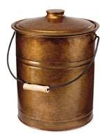 3 Gallon Copper Large Ash Bucket with Lid and Wood Handle | 28 Gauge Galvanized Iron Metal