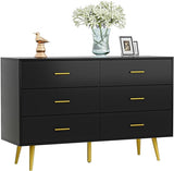 White Dresser for Bedroom, 6 Drawer Dresser with Wide Drawers and Gold Metal Handles