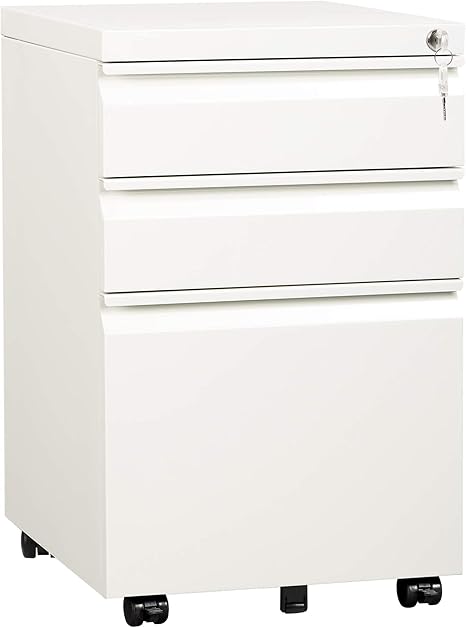 3 Drawer Mobile File Cabinet with Lock, Under Desk Metal Filing