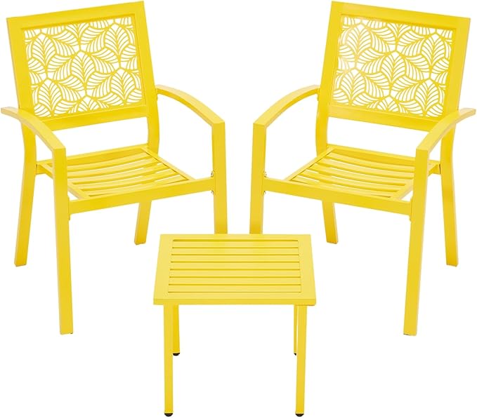 Outdoor Bistro Set for 2, Stackable Modern Porch Furniture Set