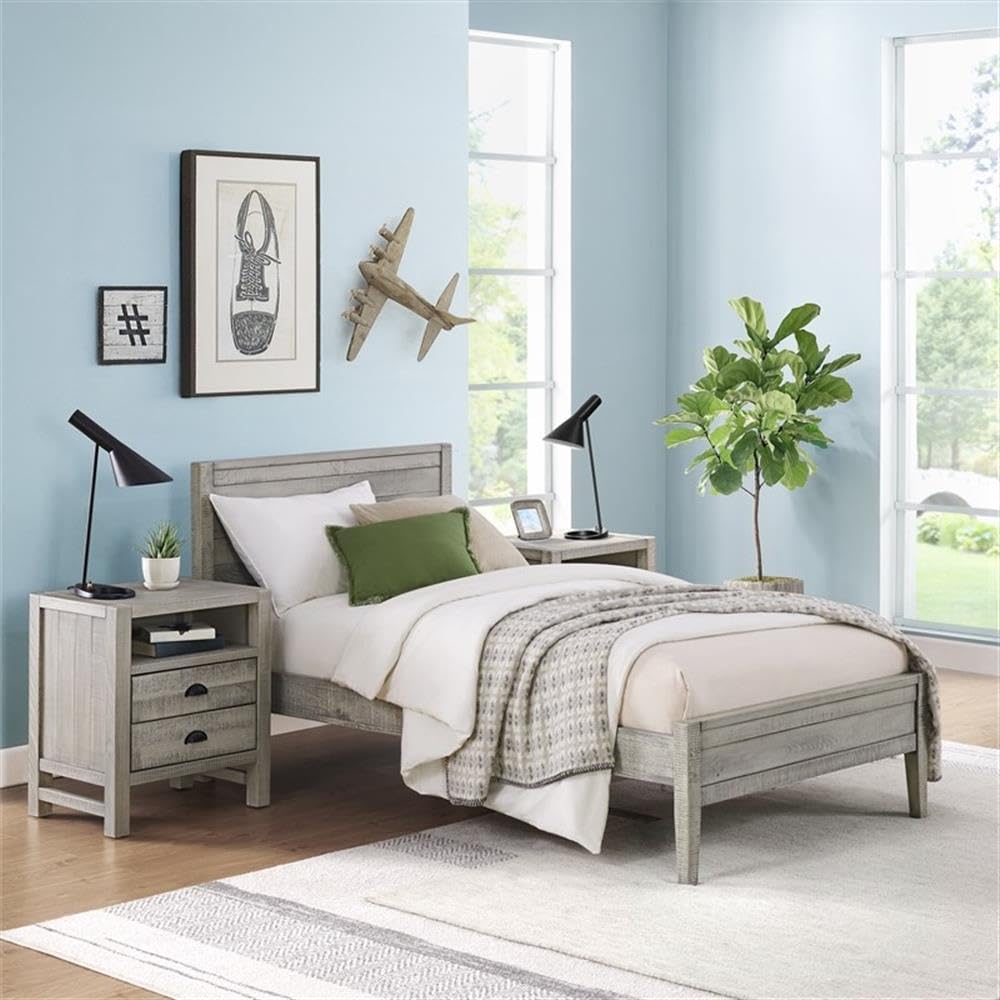 Windsor 3-Piece Set with Panel Twin Bed and 2 Nightstands, Driftwood Gray