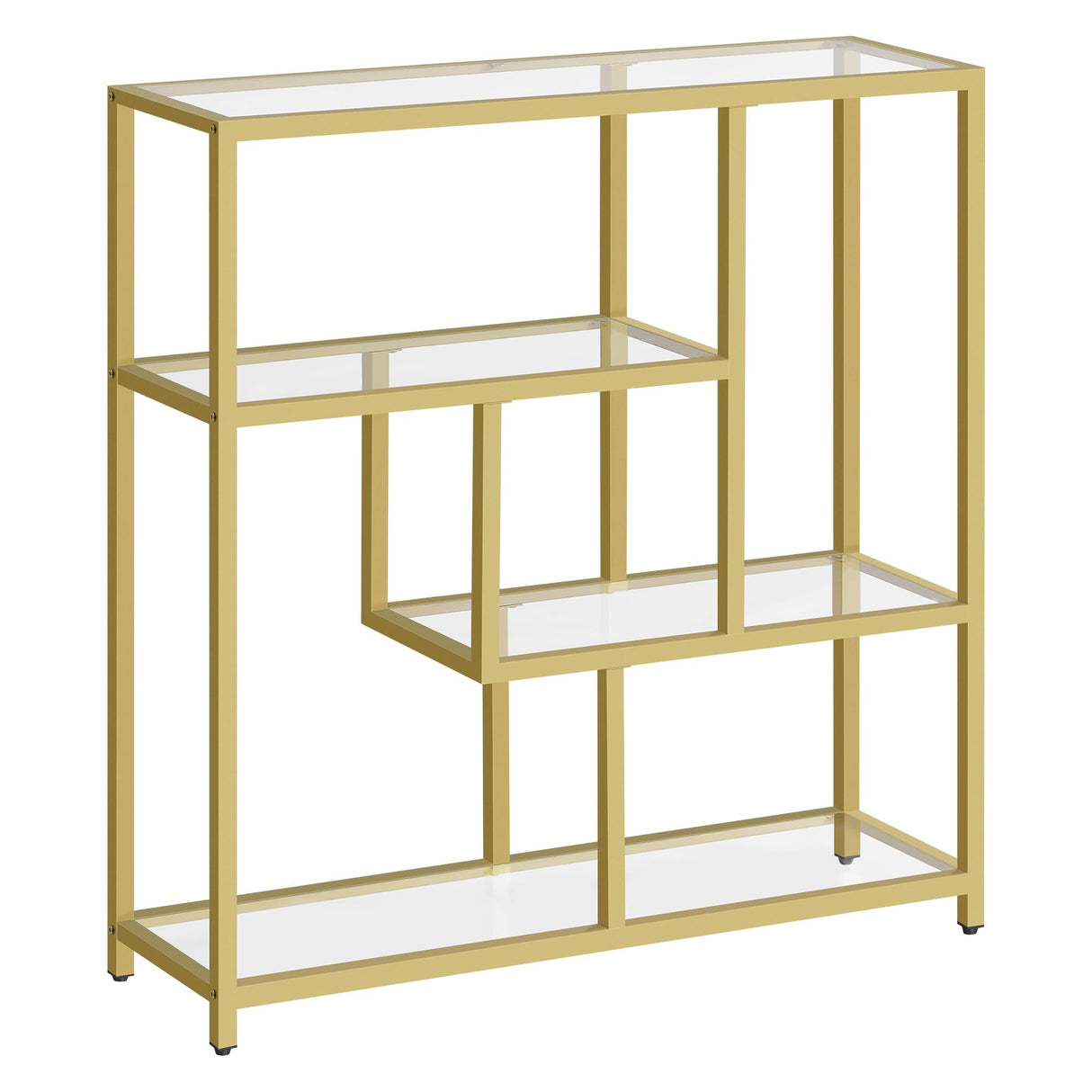 Bookcase, 4-Tier Bookshelf, Freestanding Shelf, 11.8 x 39.4 x 40.6 Inches, Storage Shelf, for Living Room, Office, Bedroom, Kitchen, Transparent and Pale Gold ULGT509A01