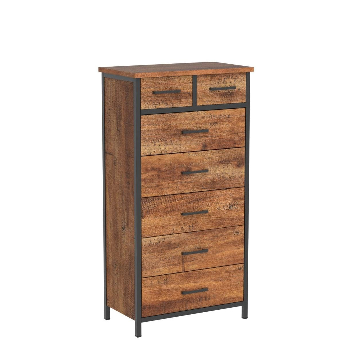 7 Drawer Tall Dresser, Industrial Wood Storage Clothes Organizer