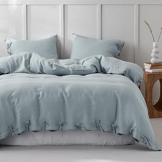 Natural French Washed Flax Solid Color Soft Breathable Farmhouse Bedding