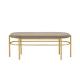 Modern Glam Upholstered Oval Entry Bench, 48 Inch, Taupe/Gold