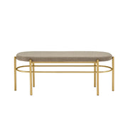 Modern Glam Upholstered Oval Entry Bench, 48 Inch, Taupe/Gold