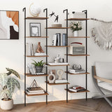 Triple Wide Bookshelf Wall Mounted 5-Tiers Ladder Book Shelf Industrial Wooden