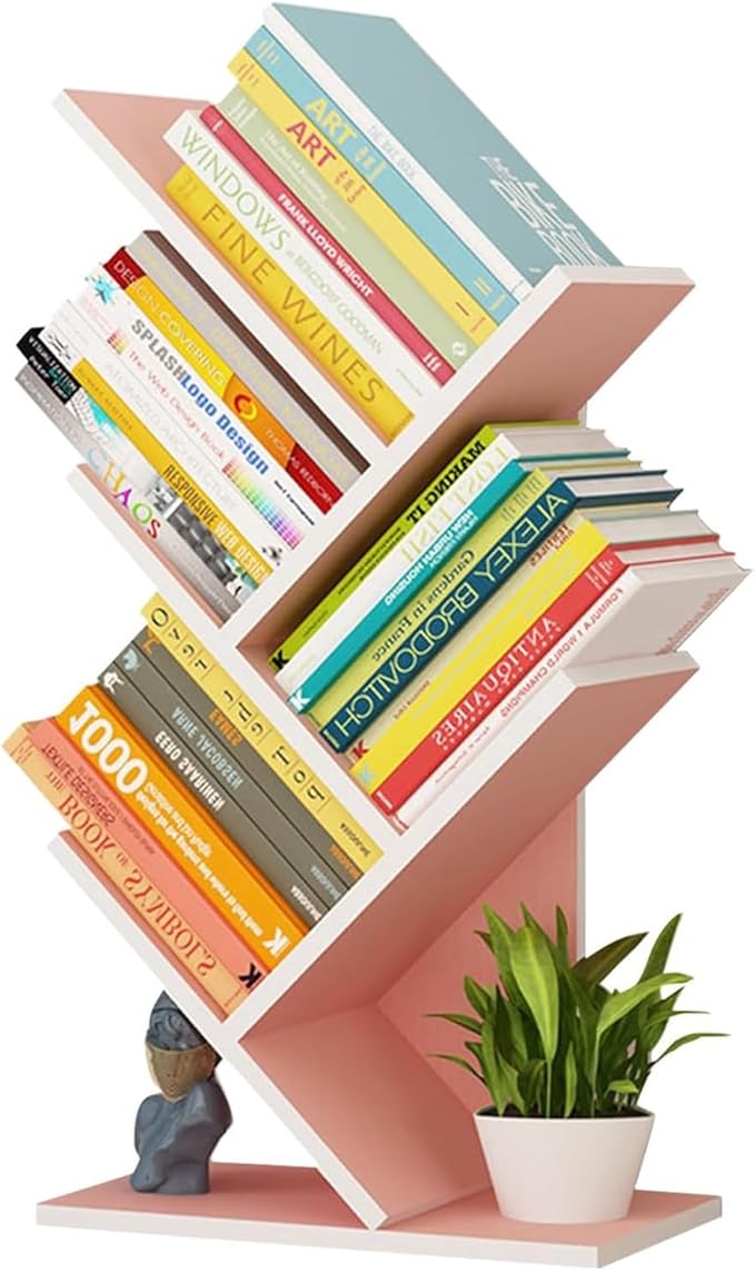 Tree Bookshelf - Multipurpose Countertop Hutch Bookshelf, Floor Standing Bookcase 4 Tier Storage Rack, Freestanding Floor Free Desktop Bookshelf, Display Book Magazine CDs Rack, Bearing 8Kg (Color :
