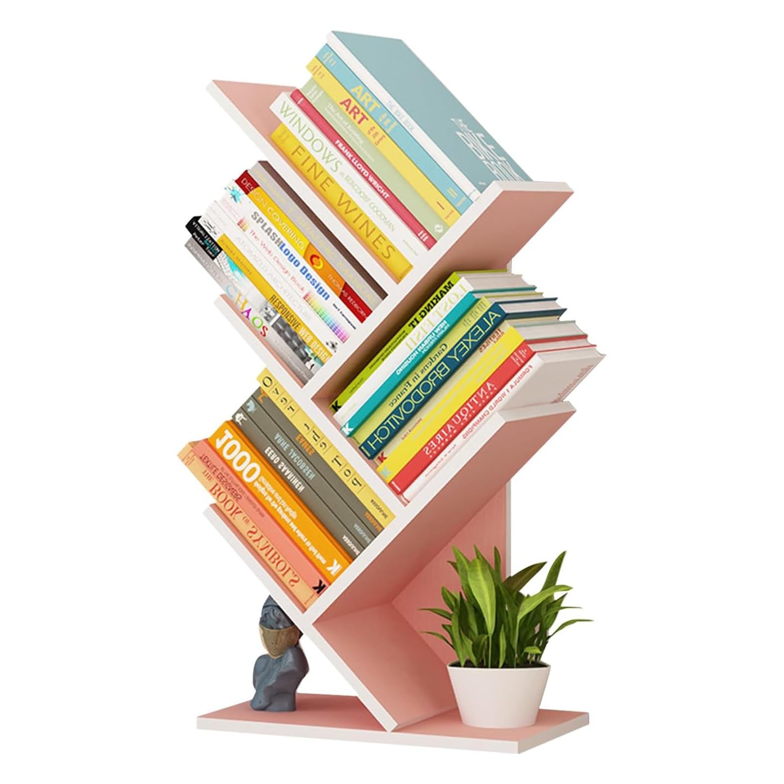 Tree Bookshelf - Multipurpose Countertop Hutch Bookshelf, Floor Standing Bookcase 4 Tier Storage Rack, Freestanding Floor Free Desktop Bookshelf, Display Book Magazine CDs Rack, Bearing 8Kg (Color :