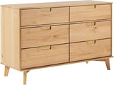 Modern Solid Pine Wood 6-Drawer Dresser with Metal Handles and Generous Storage Space, 52 Inch, Caramel Finish