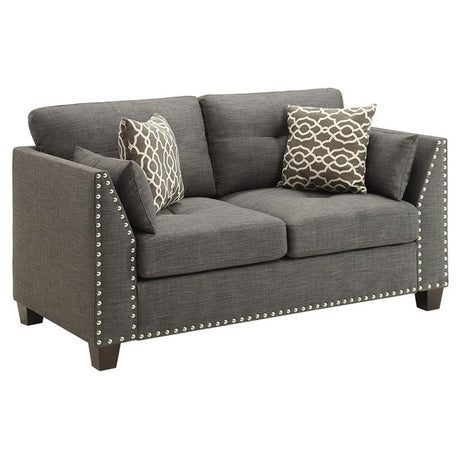 Laurissa Track Arm Loveseat with Nailhead Trim in Light Charcoal Linen