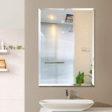 Premium Large Frameless Wall Mirror with Streamlined 1 Inch Bevel and with Solid Wood