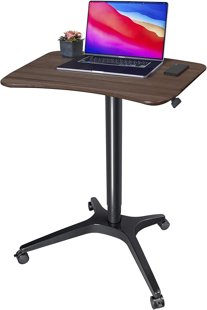 Pneumatic Adjustable Height Desk, Laptop Standing Desk, Rolling Sit-Stand Cart