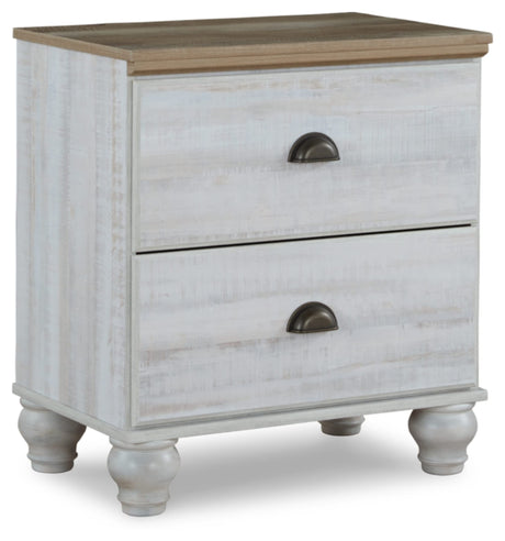 Haven Bay 5 Drawer Nightstand, White & Light Brown