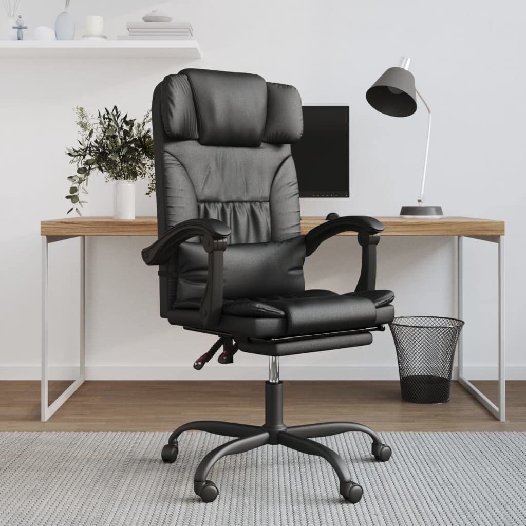 Reclining Office Chair Black Faux Leather (15.6 KG/34.32 LBS)