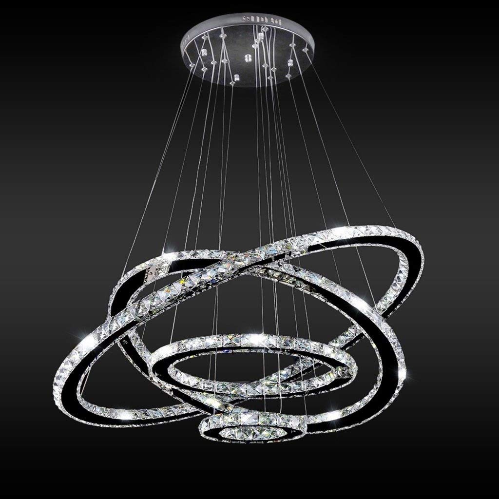 Modern Crystal Chandelier 4 Rings Adjustable Ceiling-Lighting Creative Simple Dining