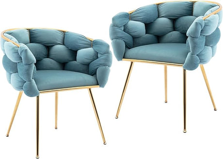 Velvet Dining Chairs, Modern Accent Chair with Golden Mental Legs, Upholstered Hand