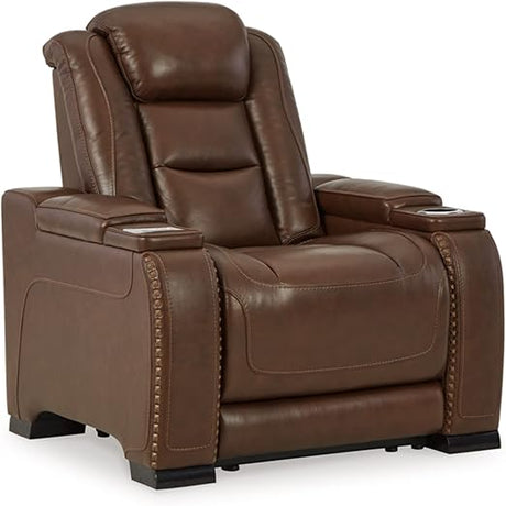 The Man-Den Leather Power Recliner with Adjustable Headrest & Wireless Charging, Gray