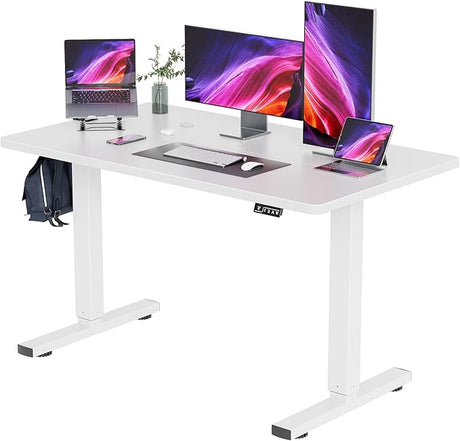 Height Adjustable Electric Standing Desk 55 inch Computer Table, Home Office Workstation, 55in, White Leg/White Top