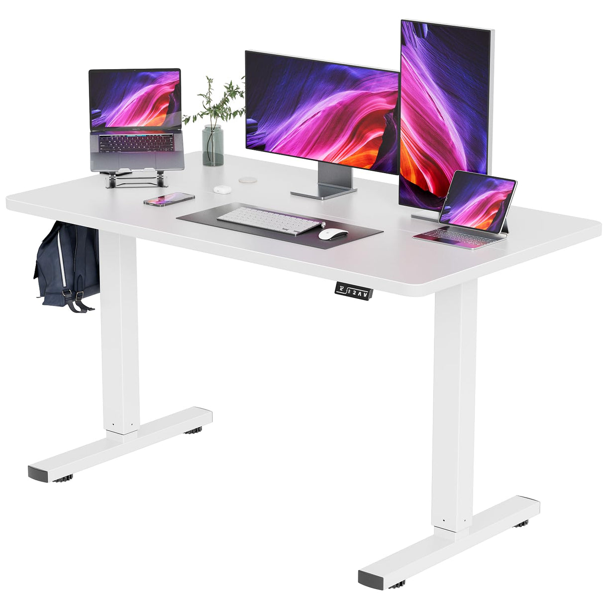 Height Adjustable Electric Standing Desk 55 inch Computer Table, Home Office Workstation, 55in, White Leg/White Top