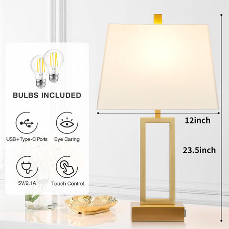 Touch Control Table Lamps Set of 2, Modern Gold Bedside Lamps