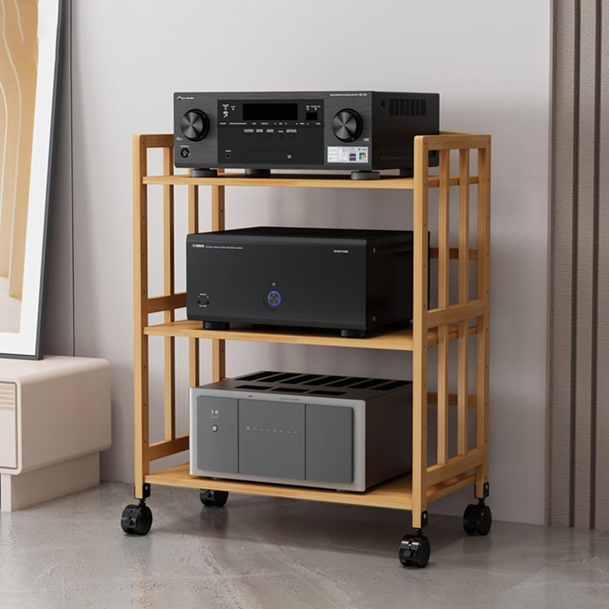 Mobile AV Media Stand Corner Wooden Corner Component Cabinet Stereo Audio Rack