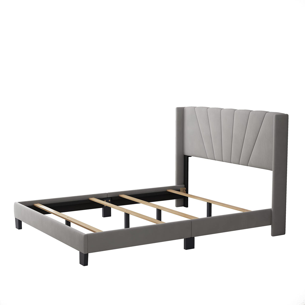 Mordern Velvet Upholstered Platform Bed Beige Beige