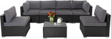 7-Piece Outdoor Patio Sofa, All Weather Black Brown Wicker Sectional Furniture