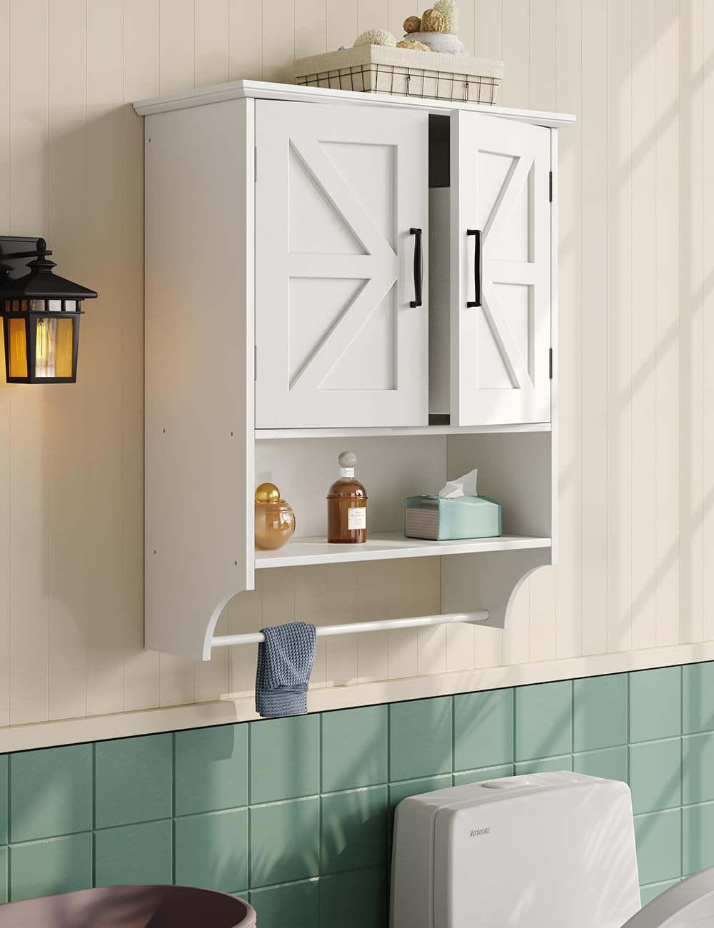 Farmhouse Bathroom Wall Cabinet, Wall Mounted Wood Medicine Cabinet Over Toilet