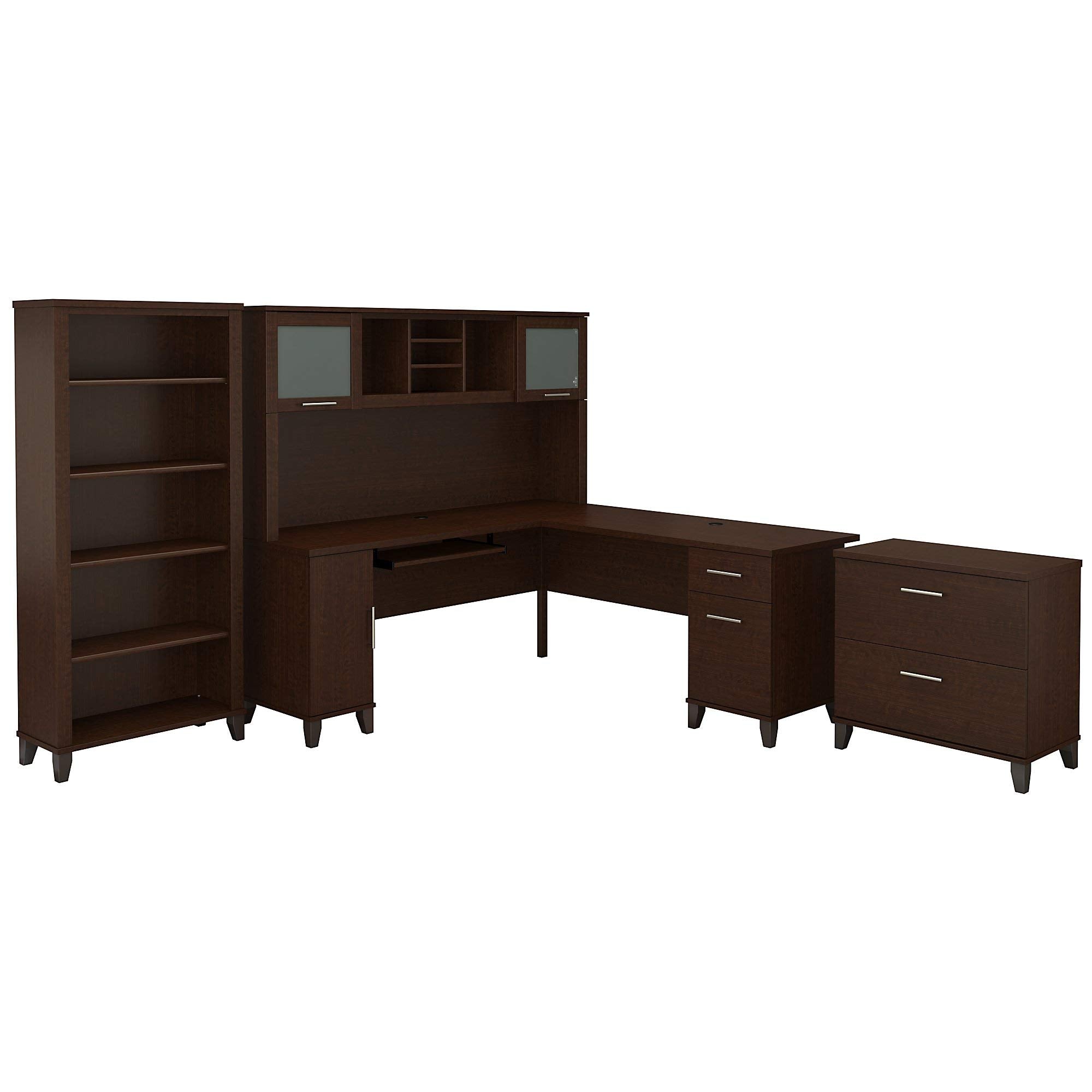 Somerset 72W L-Shaped Desk with Hutch, Lateral File Cabinet, and Bookcase