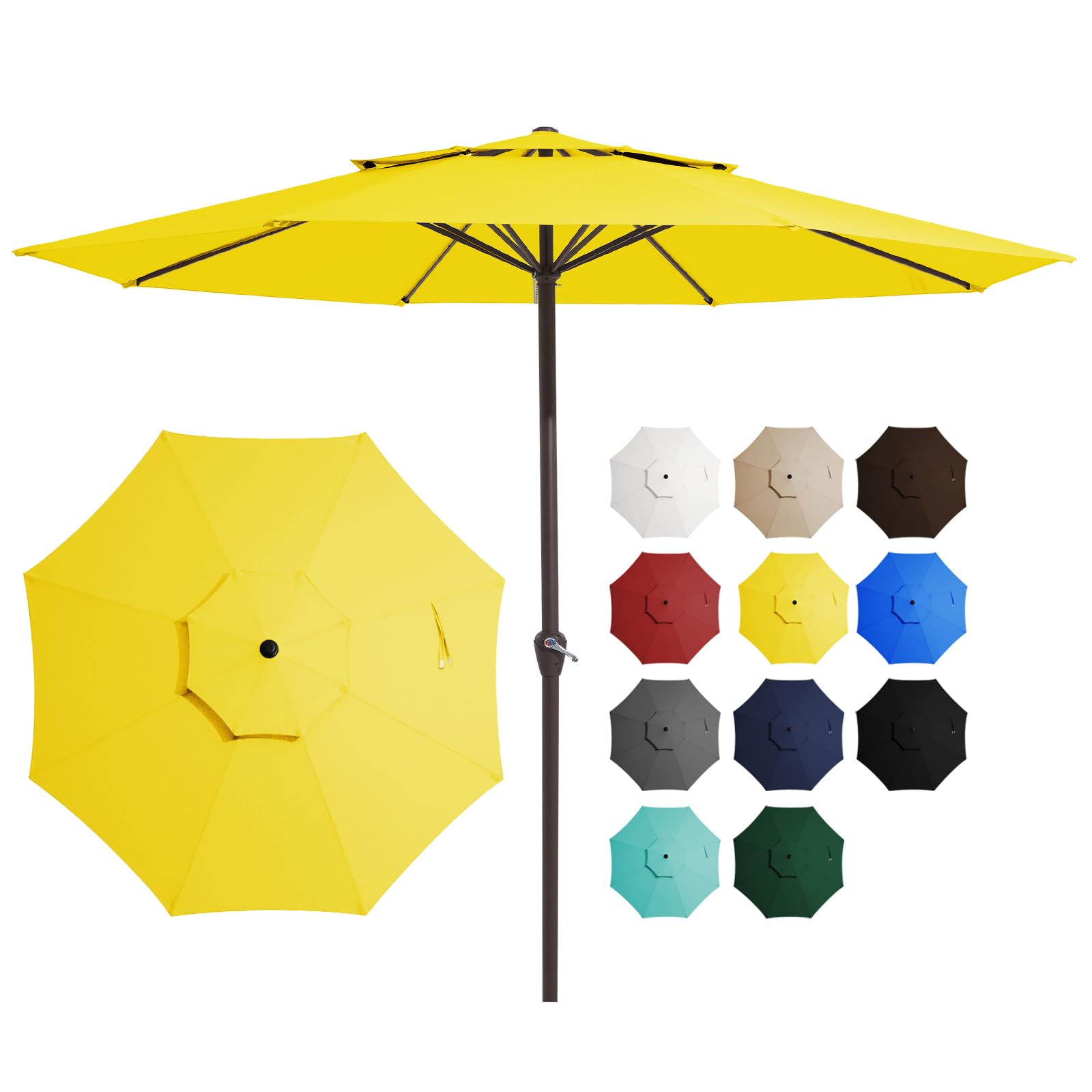 12 FT 2-Tiers Patio Umbrellas Outdoor Large Market Umbrella With Crank