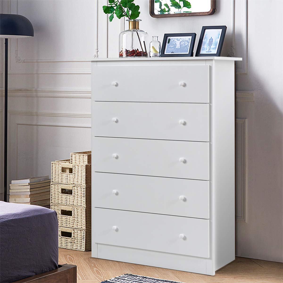 5 Drawer Chest, Storage Dresser, Wooden Clothes Organizer Bedroom, Hallway